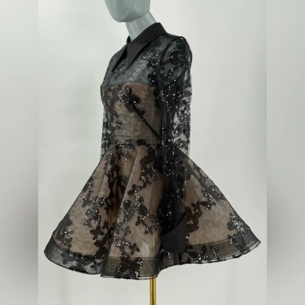 🆕 BRONX & BANCO 🧿 NWOT Maraya Jasmine Black Sequin Lace Mini Dress, Sz XS US 2 - Picture 9 of 15